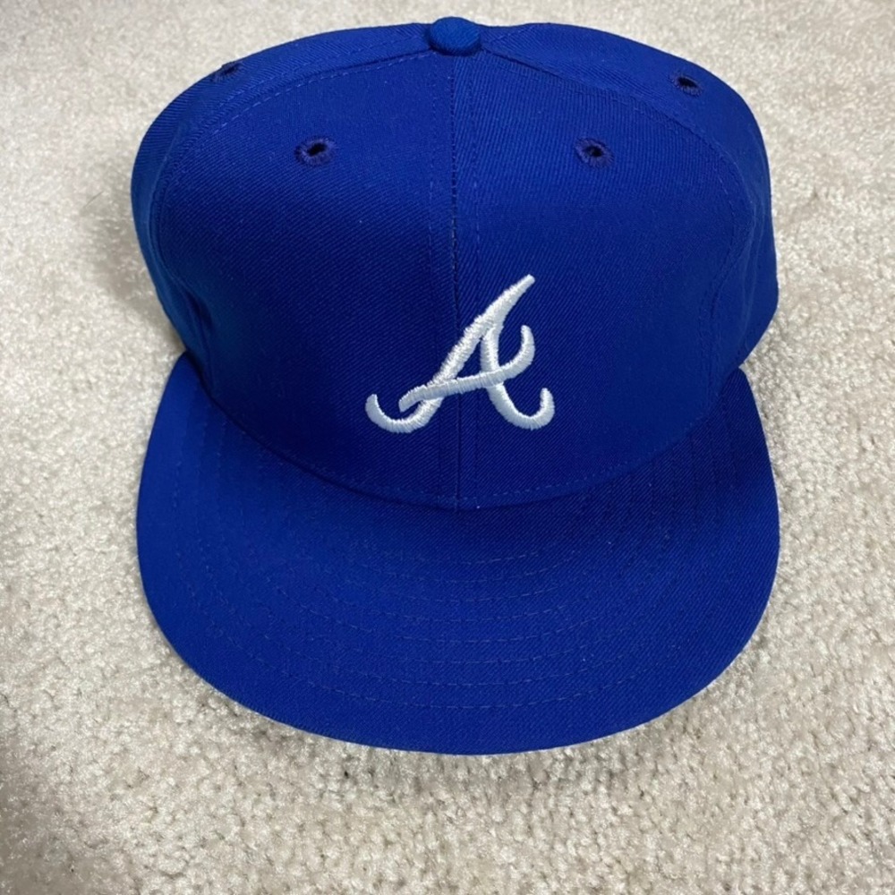 VTG New Era Atlanta Braves Hat Royal Blue Fitted 7 3/8 MLB Made USA Pro Model